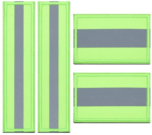 WEBEEDY 4 Stück Reflektierende Sicherheitsflicken 2 Größen Grün | klettverschluss;reflektor patch;rucksack patches;für nächtliche sportler;für regenjacken;für hundeweste;für arbeiter