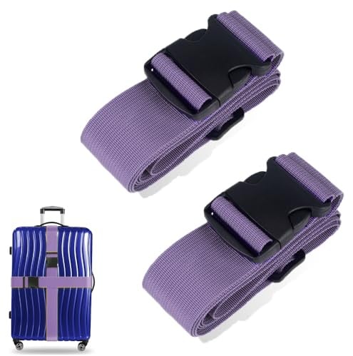 Luggage Suitcase Straps Set Adjustable Travel Packing Straps with Buckles Luggage Belts for Travel Bag Suitcase ((Purple,2))