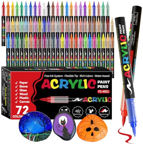 Alitastro Paint Pens Acrylic Markers - 72 Colors Brush Tip Water Based Marker Pens for Rock Painting, Wood, Ceramic, Glass, Acrylic Paint Markers for Christmas Easter Egg Pumpkin Making