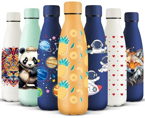 HoneyHolly Borraccia Termica, Senza BPA, Borraccia Bambini, 500ML Acciaio Inossidabile 18/8, Bottiglia Termica A Prova di Perdite, Borraccia Acciaio Inox per Scuola, Ufficio e Attività All'aperto