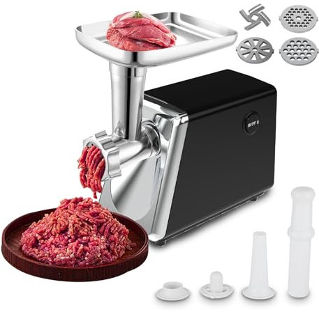 Hachoir a Viande Électrique 1000w, 3 en 1 Multi-Fonctions Hachoir à Viande, Acier Inoxydable, Poussoir à Saucisses, 2kg/Min, pour Cuisines Domestiques