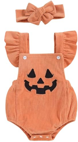 Yaopelky Baby Halloween Costume pagliaccetto neonato carino zucca scheletro vestiti maniche a balze con fascia