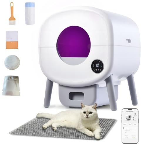 Litiere Chat autonettoyante 100L Grande capacité - Contrôle APP Protection de sécurité Double désodorisation détachable litière Automatique,Convient aux Chats de 1,5 à 12,5 kg 24W 110V-240V
