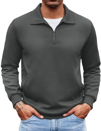 COOFANDY Polo da Uomo a Maniche Lunghe in Maglia con Cerniera vestibilità Slim Maglione da Golf con Cerniera Verde Medio L