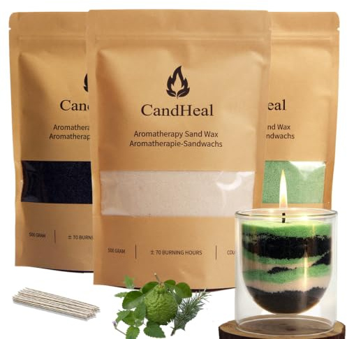 CandHeal Kerzensand 1500g mit Dochte, Bergamotte Pearled Candle | Yoga & Meditation: 3-farbiger pflanzenbasierter Duftkerzensand, 200 Std. Brenndauer, Geschenk für Damen & Herren