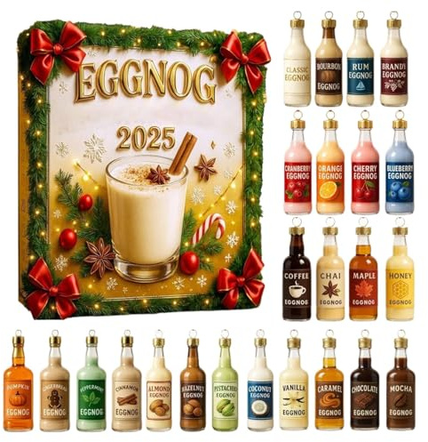Eierlikör-Advents-Countdown-Kalender 2025, 2D-Adventsanhänger aus Acryl, 24-Tage-Eierlikör-Weihnachtsschmuck, für das Wandfenster im Urlaub im Winter