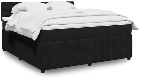 Holamys Boxspringbett 180x200 cm Schwarz, Samt Polsterbett mit Taschenfederkernmatratze, Topper, LED-Beleuchtung, Komforthöhe, Schlafzimmer Möbel