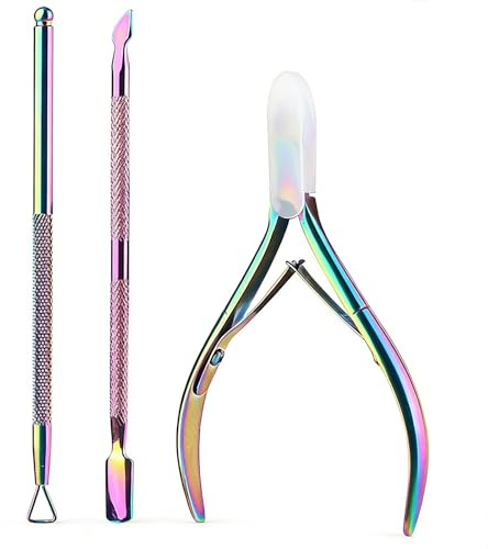 Corta Cuticulas Profesional - Alicates Cuticulas Cortador y Removedor de Cuticulas del Acero con Cortacutículas de Acero Inoxidable, Empujador de Cutículas de Doble Extremo y Raspador