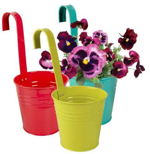 Riyashop 3er & 6er Set Blumentopf Hängetopf Pflanztopf töpfe Blumen Kräutertopf Zink bunt (Türkis, 6er Set)