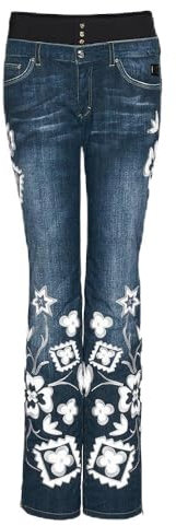 Bogner Damen Skihose Modell: Malena Gr. 36 / S Jeansoptik mit weissen Blumen Ornamenten Neu! = 1 Stück