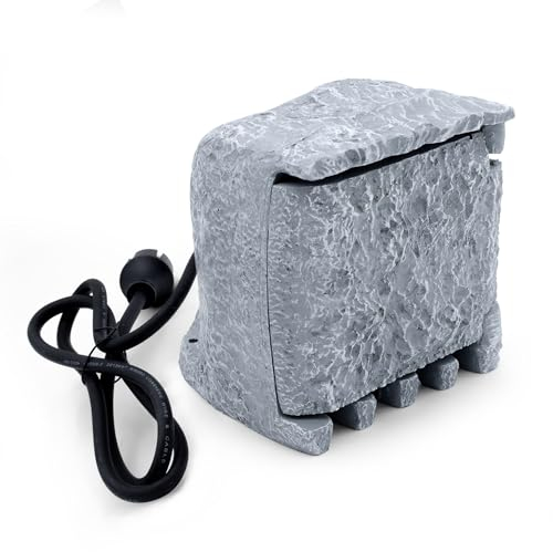 Außensteckdose in Steinoptik mit 4 Schutzkontakt-Steckdosen - 21 x 20 cm - Steckdosenverteiler für den Außenbereich - Garten Mehrfachsteckdose Außensteckdose Outdoor Steckdosen Würfel IP44