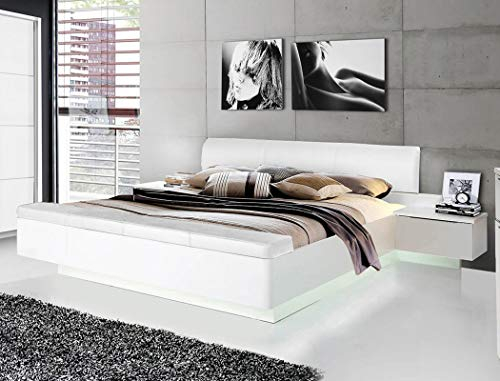 expendio Doppelbett Sophie 1 weiß teilweise Hochglanz 180x200 Ehebett mit 2X Nachtkonsole Schlafzimmer Bett Bettgestell Nachttisch Nako