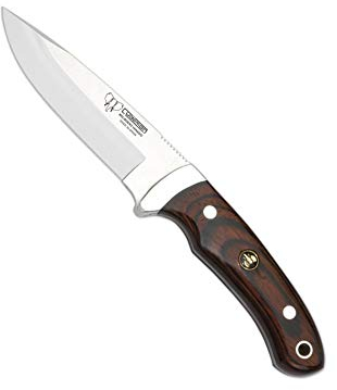 Cudeman Cuchillo 290-R hoja de acero ACX-380 de 11 cm con empuñadura de estamina roja de 11,5 cm para caza, pesca, supervivencia y bushcraft + Portabotellas regalo