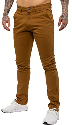 Enzo Mens Designer Skinny Slim Fit Chinos Super Stretch Trousers Pants EZ348 TAN 40 Short New Prime