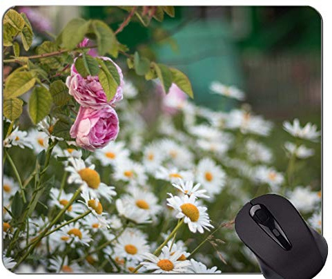 Spiel-Mausunterlage Gewohnheit, rosa Rosen-Blume - genähte Ränder