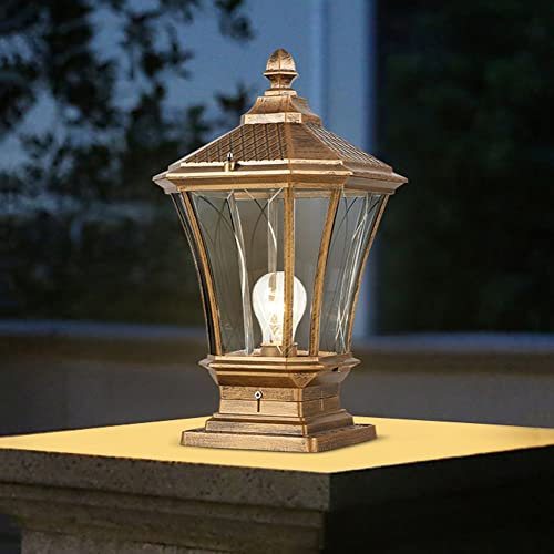Serin-Eletro Sockelleuchte Rustikal E27 Außen-Leuchte Wasserdicht Gartenlampe Aluminium und Glas Schatten Sockellampe Vintage Wegeleuchte Balkonlampe für Terrassen Villa Garten Rasen Zaun,Bronze