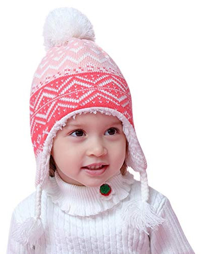 ANIMQUE Mädchen Wintermütze für 1-2 Jahre Baby und Kinder Fleece Gefüttert mit Ohrenklappen Bohemia Rosa, Kopfumfang 46-48cm Gr.M