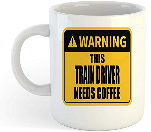 grabmybits Warning - This Train Driver Needs Coffee White Mug, Gift, Work, Present