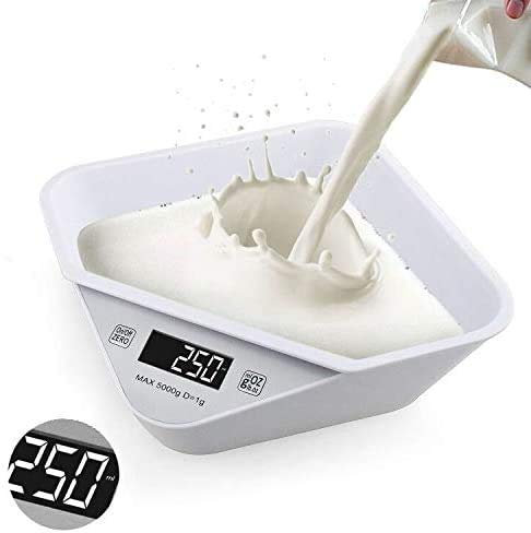 Food Scale, Digital Kitchen Scale with Bowl, Multifunction LCD Electronic Scale Measures in Grams Ounces Milliliter, 11lb 5Kg, White (Battery not Included)