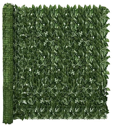 vidaXL Balkon Sichtschutz mit Dunkelgrünen Blättern Windschutz Balkonverkleidung Balkonbespannung Sichtschutzhecke Terrasse Zaun 600x150cm
