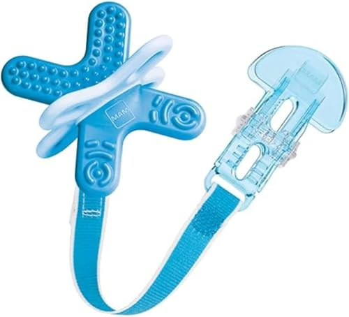 MAM Bite & Relax Teether | Suitable from 4+ Months | Teething Toy with Clip | Provides Soothing Relief for Painful Gums | Easy for Baby to Hold | Blue