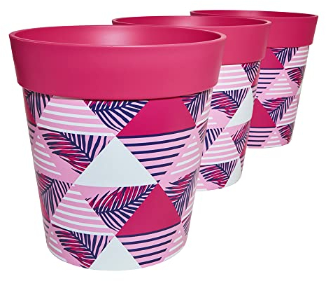 Hum Flowerpots, set of 3 Pink Geometric Triangles colourful planters, indoor/outdoor pots 22cm x 22cm (14 designs available)