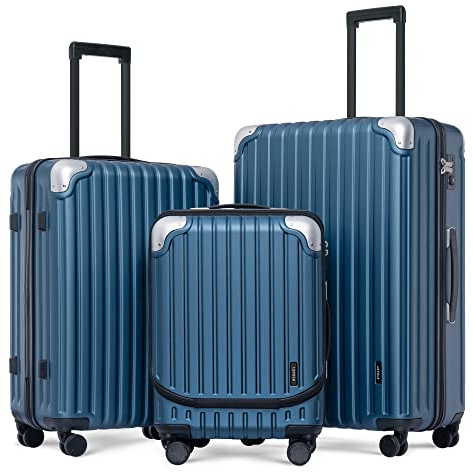 LEVEL8 Koffer Trolleys 3er Kofferset, Leicht ABS+ PC Handgepäck Hartschalen Rollkoffer Reisekoffer Erweiterbar, TSA, 4 Rollen, 55 cm/68 cm/78 cm, 36-42L/65L/104L (Blau, 20/24/28)