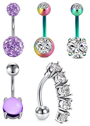 Incaton 5Stk Bauchnabelpiercing 10mm Set Edelstahl Silber Rosegold Piercing Bauchnabel Zirkonia Diamant