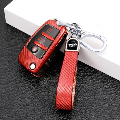 RXXR Autoschlüssel Hülle Kompatibel mit AudiA1 S1 A3 S3 RS3 A4 S4 RS4 A6 S6 RS6 Q2 Q3 Q7 TT TTS R8 Key Shell Cover Fernbedienung Protector Rot Autoschlüssel Cover mit Leder Schlüsselanhänger