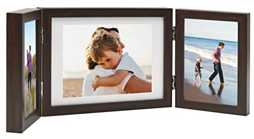vidaXL Dreifach Bilderrahmen Collage Klappbares Design Fotorahmen Posterrahmen Objektrahmen Bilder Foto Poster Rahmen Dunkelbraun 22x15cm+2X(10x15cm)
