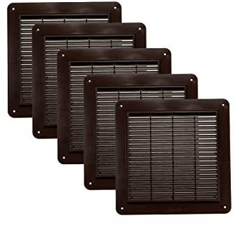 Vent Systems 10 x 10 pulgadas, color marrón, paquete de 5 cubiertas de ventilación de retorno de aire, rejilla de ventilación, cubierta de rejilla de registro, malla de pantalla, cubierta de