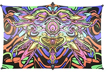 PSYWORK Schwarzlicht Segel Spandex | Backdrop Dragon Temple II | 2,25 x 3,50m | UV-aktiv | Leuchtend | Wandtuch Wandbehang Stoff Neon Deko Party Tuch Tapestry Poster PSY Goa