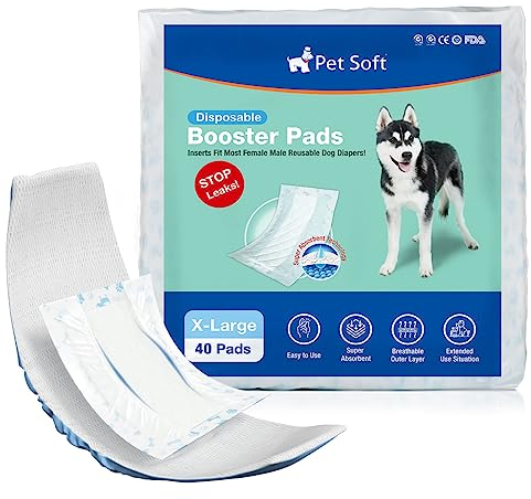Pet Soft Einweg-Hundewindeleinlagen 40 Stück, Hundewindeleinlagen für Rüden Hündinnen mit auslaufsicherem Schutz, Hochsaugfähige Hundeeinlagen Booster-Pads für Hundewindeln (XL-40)