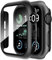 Smiling 2 x Schutzhülle aus gehärtetem Glas, kompatibel mit Apple Watch SE 2/SE/Serie 6/Serie 5/Serie 4, 44 mm, harte PC-Hülle, Gesamtschutzabdeckung, Schwarz