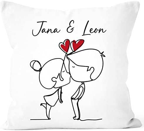 SpecialMe® Kissen-Hülle Liebe Herz personalisiert mit Namen Geschenk Jahrestag Valentinstag Paare Mann Frau weiß Standard
