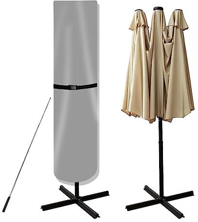 Parasol Cover, 420D Waterproof Outdoor Patio Umbrella Cover for 7-11ft/2.1-3.3m Market Umbrella or 15ft/4.5m Double-sided Umbrella, Gray 240cm H/59cm(top)/59cm(bottom)