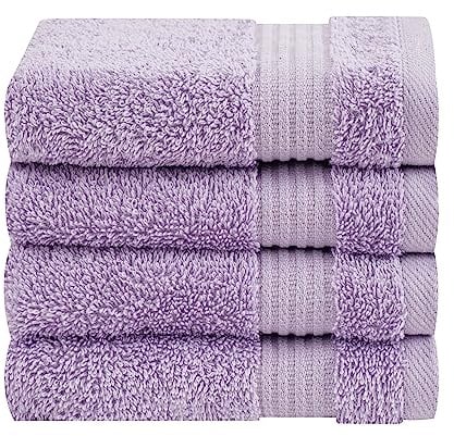 Cotton Paradise 100% Cotton Turkish Washcloth Set for Bathroom, 4 Piece Soft Absorbent Small Hand Face Towels Wash Rags, Lilac