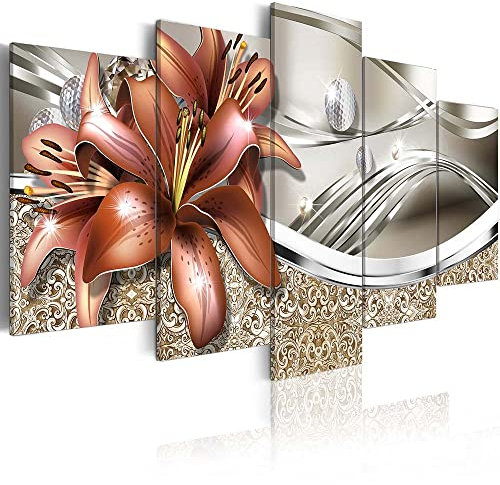 poetart Abstrakte Blumen-Wandkunst, Lilienbilder, Wandbild Leinwanddruck, rot-grau, Wanddekoration für Schlafzimmer, Wohnzimmer (insgesamt 152,4 cm B x 76,2 cm H)
