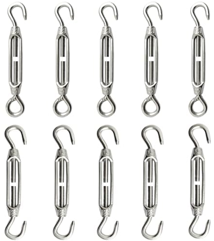 10Pcs M4 Edelstahlspanner, Spannschloss 304 Edelstahl Haken und Ösenverstellbares Spannschloss für hohe Beanspruchung Spannschloss Haken und Augen Set