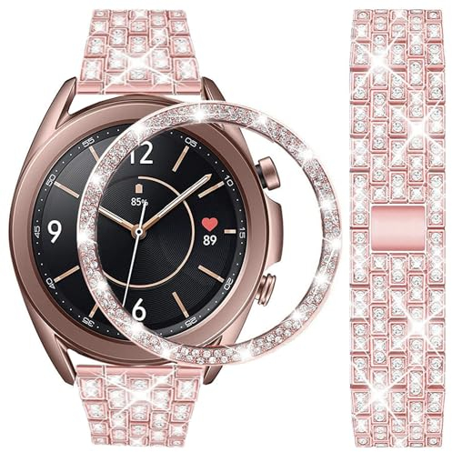 DEALELE Bracelet de rechange compatible avec Samsung Galaxy Watch 3 (41 mm), 20 mm en métal et acier avec lunette et anneau pour homme et femme, rose