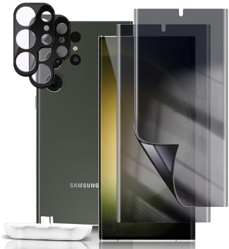 LanQii Privacidad Protector Pantalla Compatible Samsung Galaxy S23 Ultra, [2+2 Piezas] TPU Flexible Anti-Espía Hidrogel Película Protectora Vidrio Templado Lente Cámara Protector para Galaxy S23 Ultra