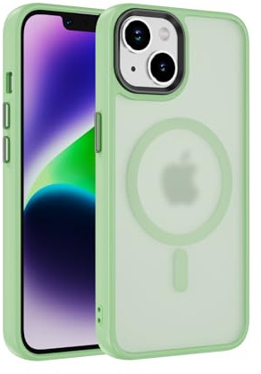LBH Handyhülle magnetisch für iPhone 13 kompatibel mit MagSafe kabelloses Laden Sturzschutz Design erhöhter Rand Kameraschutz Schutzhülle transparente Rückseite Grün
