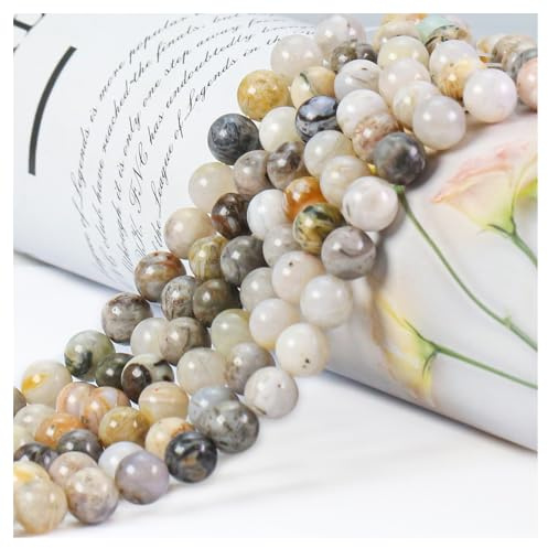 Bamboo Leaf Agate 6mm Crystal Round Beads for Jewellery - 60pcs Stone Gem Beads