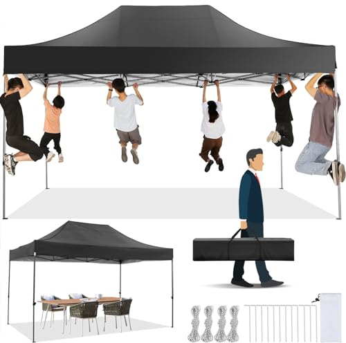 COBIZI Faltpavillon Pavillon 3x4.5 Wasserdicht Stabil 3.0, Outdoor Faltbar Garten Pavillon, Gazebo 3 x 4.5 Folding Gazebo Party Tent, UV Schutz 50+, Schwarz(Verdickter Rahmen)
