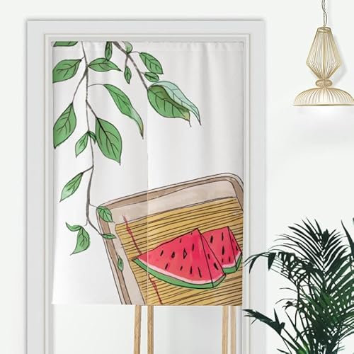 Door Curtain,Door Curtain Half, 90-180CM 2 Panel Chinese Painting Cotton Linen Doorway Curtain Door Curtain Short Curtains For Bedroom Kitchen Japanese Door Curtain Half(Watermelon,85*180CM 2 Panel)