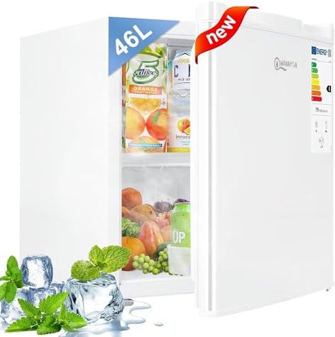 WANNYTON Mini Kühlschrank E 46L mit Gefrierfach,Umkehrbarer Tür, 7 Temperaturregelstufen,Ideal für Küche, Büro, Schlafzimmer, Hotels und kleine Wohnungen Kühlschrank klein Minibar Getränkekühlschrank