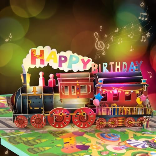 GREETING ART Happy Birthday Karte, Geburtstagskarte Pop Up,Geburtstagskarte mit Musik und Licht, Zug Geburtstagskarte für Frau, Beste Freundin, Kinder, Schwestern, Familie