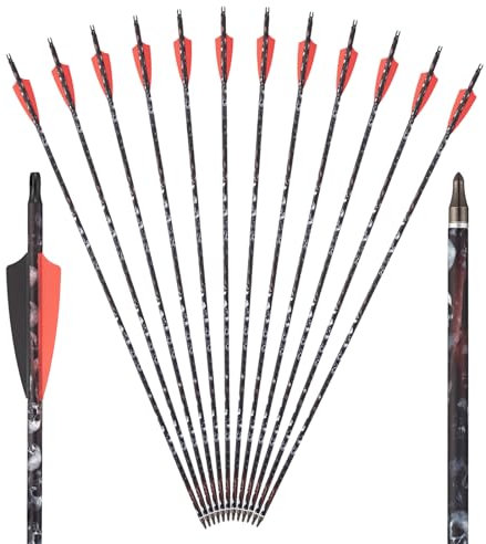 Toparchery 12er Pfeile für Bogenschießen 30 Zoll Carbonpfeile Bogenpfeile Jagdpfeile Spine 500 für Recurvebogen, Compoundbogen und Langbogen