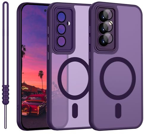 YUANDMI Per Samsung Galaxy S24 Custodia compatibile con MagSafe, Custodia per Samsung Galaxy S24 Magnetico Opaco Touch Camera Protezione Antiscivolo Antigraffio Antiurto Custodia Viola Scuro