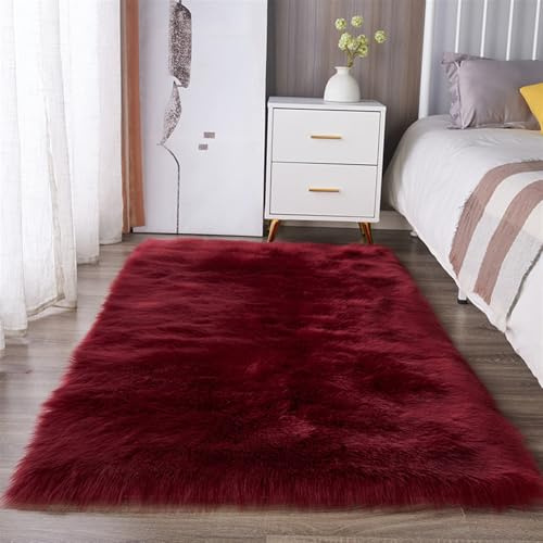 BESTORI Teppich Wohnzimmer Hochflor Langflor Weich rutschfest Teppich Flauschige Moderne Shaggy Teppich für Schlafzimmer Kinderzimmer 60 x 100 cm, Weinrot